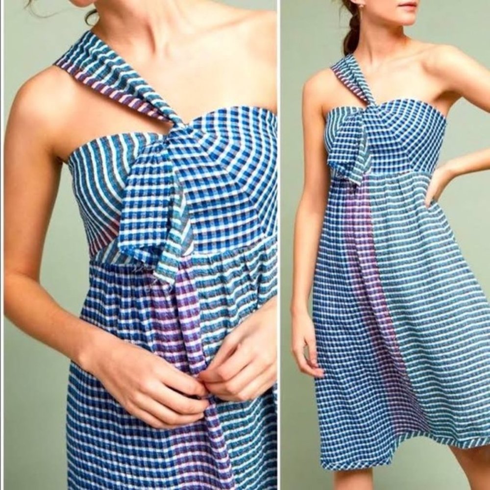 Maeve by Anthropologie One Shoulder Gingham Waverly Dress